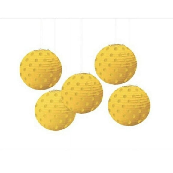 Mini Sunshine Yellow Polka Dot Paper Lanterns 5ct