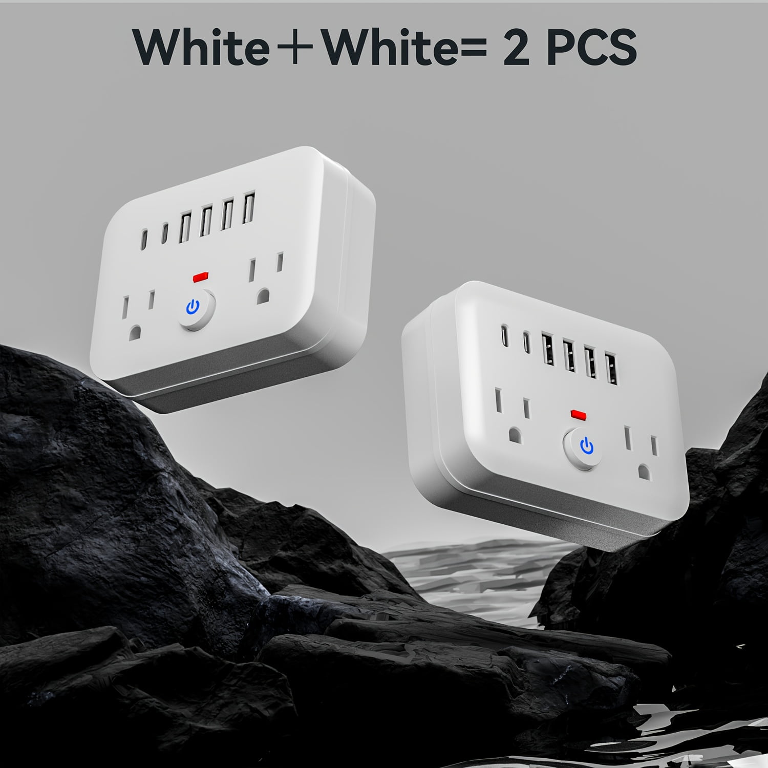 Mini Surge Protector Power Strip: 8-in-1 with 2 AC Outlets, 4 USB Ports, 2 USB-C, Overload Protection, Wall Mount, US Plug for Travel, Home, Office - Black