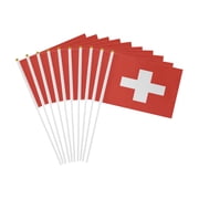 Mini Switzerland Hand Held Flags on Stick, 5.5x8.2" 10 Count - Perfect for Swiss National Day & Alpine Cultural Events