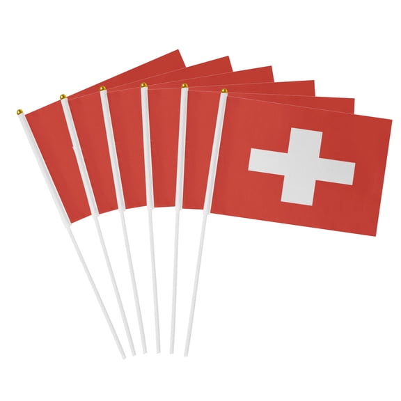 Mini Switzerland Hand Held Flags on Stick, 5.5x8.2" 6/10 Count - Perfect for Swiss National Day & Alpine Cultural Events