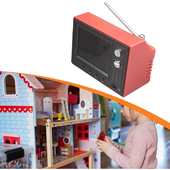 Mini TV Prop Mini Working TV for Dollhouse 1/12 Scale Gift Miniatures Furniture Miniature Television Tiny Television Food Toy, Red(wwx)