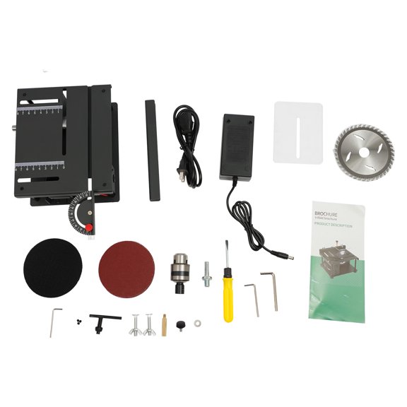 Mini Table Saw, 200W Portable Table Saw, 0-90 Degree Hobby Saw with Sanding Disc for Wood, Model Making, DIY Crafts