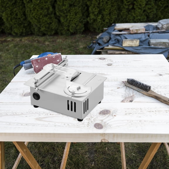 Mini Table Saw 96W US Multifunctional Mini Desktop Electric Saw Cutter 7 Speed Adjustable Small Precision Table Saw with Saw Blade Drill Bit for Cutting PCB Acrylic Wood