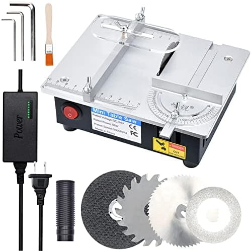 Mini Table Saw for Crafts S3 Portable Precision Table Saw,96W mini Desktop Electric Saw 7 Speed Adjustable,DIY Model Crafts Cutting Tool with 4 Blades for Wood Plastic Acrylic Cutting$$
