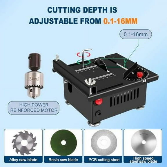 Mini Table Saw, Multifunctional Mini Table Saw for Crafts, Portable Adjustable Cutting Sanding Engraving Drilling Mini Precision Table Saw for Wood Cutting (Liftable)