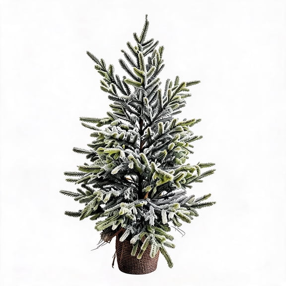 Mini Tabletop Artificial Christmas Tree with Snow Flocked Branches, PVC Frosted Pine Xmas Tree for Desk Bedroom Office Holiday Christmas Decorations