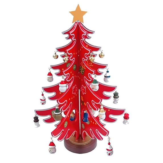 Mini Tabletop Christmas Tree Wooden 12In Christmas Tree Desktop Decoration Xmas Tree with 30 Ornaments Holiday Party Christmas Decoration Set(RL)