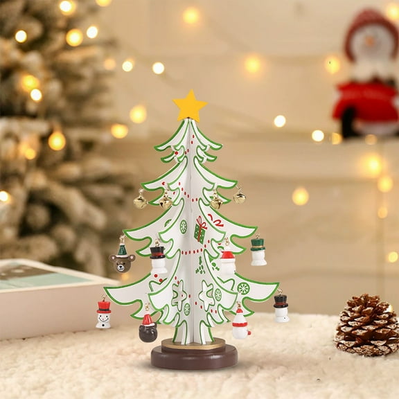 Mini Tabletop Christmas Tree Wooden 9.4In Christmas Tree Desktop Decoration Xmas Tree with Various Ornaments Holiday Party Christmas Decoration Set