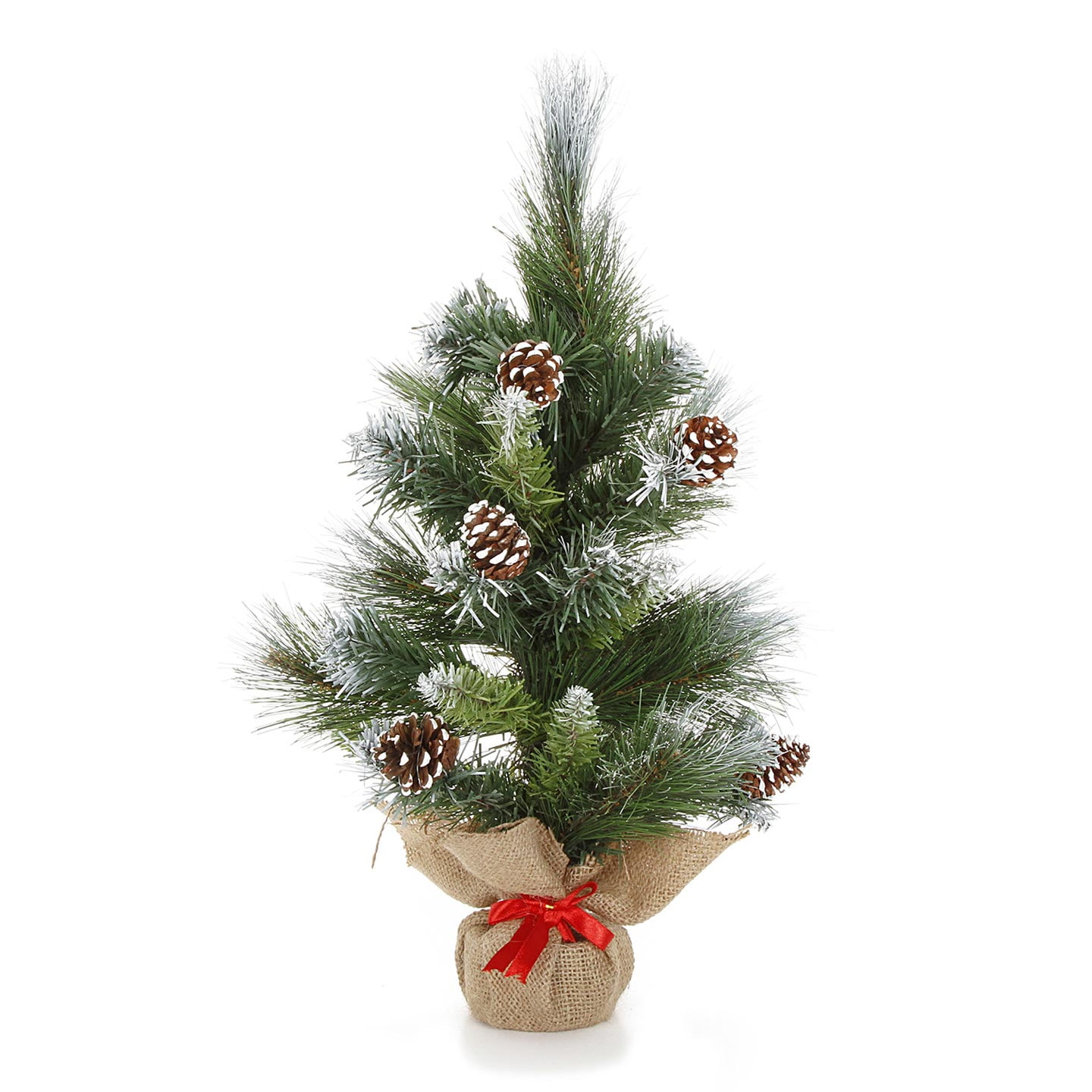 18-Inch Mini Tabletop Christmas Tree with Snow and Pinecones