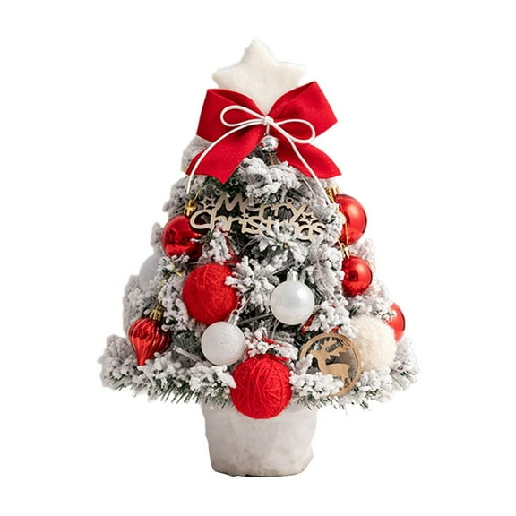 Mini Tabletop Christmas Tree with String Lights - 14" Artificial PVC Flocked Tree, Small Holiday Decoration for Home, Party & Office