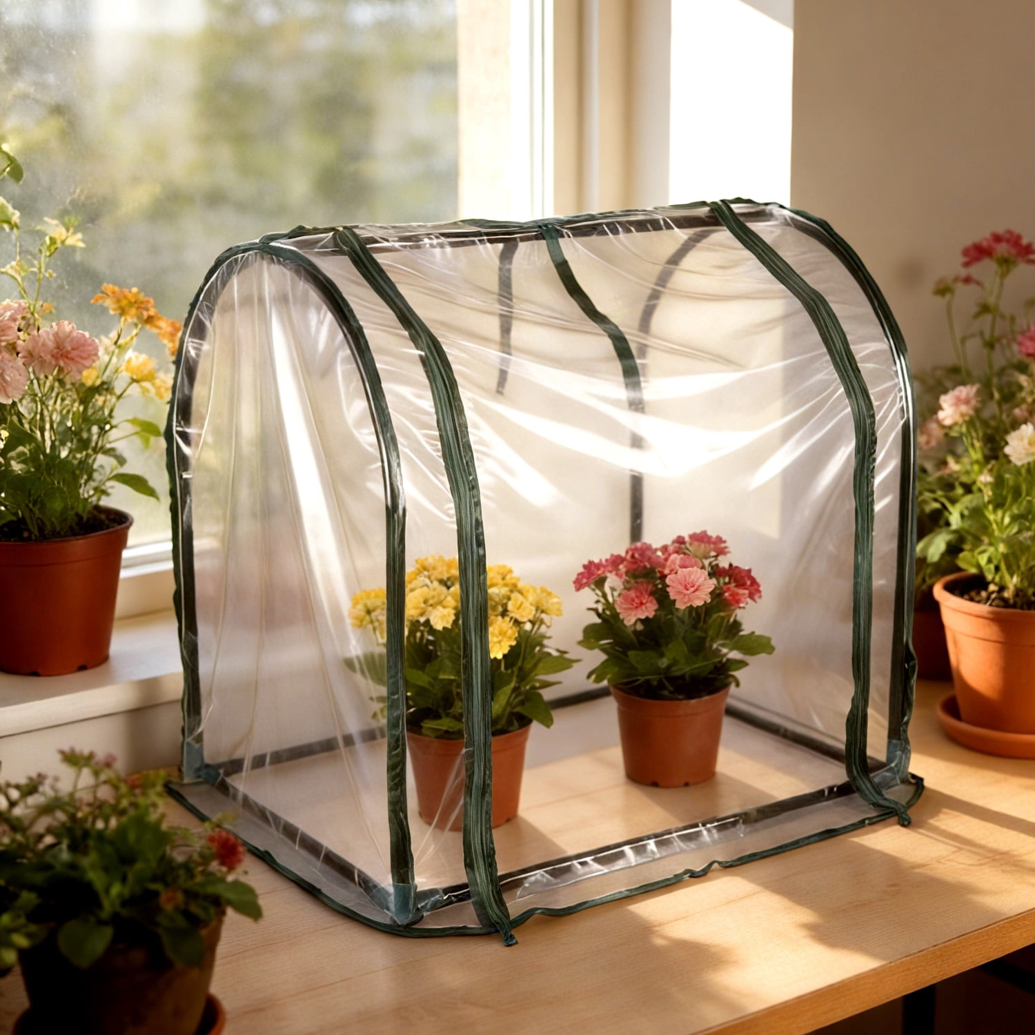 Mini Tabletop Greenhouse with Steel Frame & Waterproof PVC Cover, Zippered Door, Portable Small Greenhouse for Seed Germination Herbs Indoor Outdoor