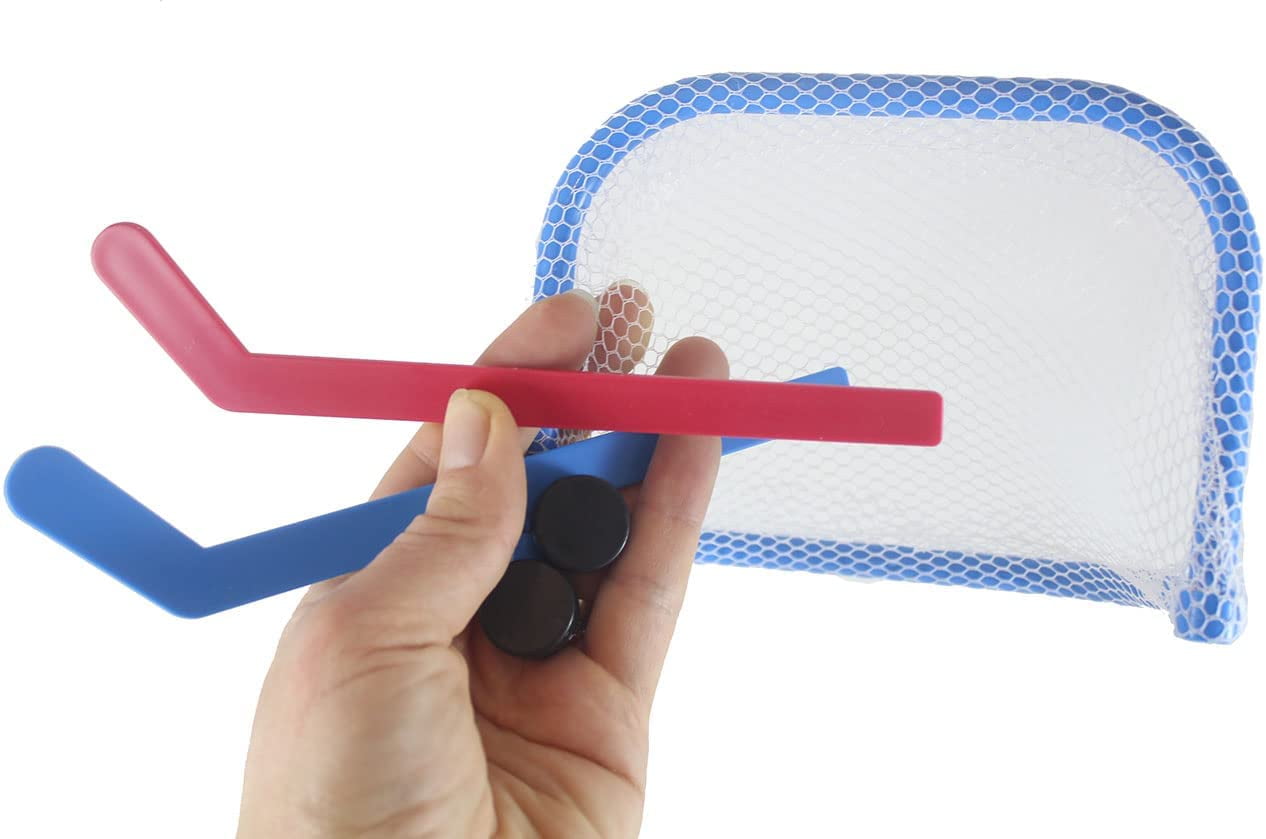 Mini Tabletop Hockey Game - Mini Goal Nets, Pucks, and Sticks - Small Novelty Toy - Indoor Desk Toy Functional Fun