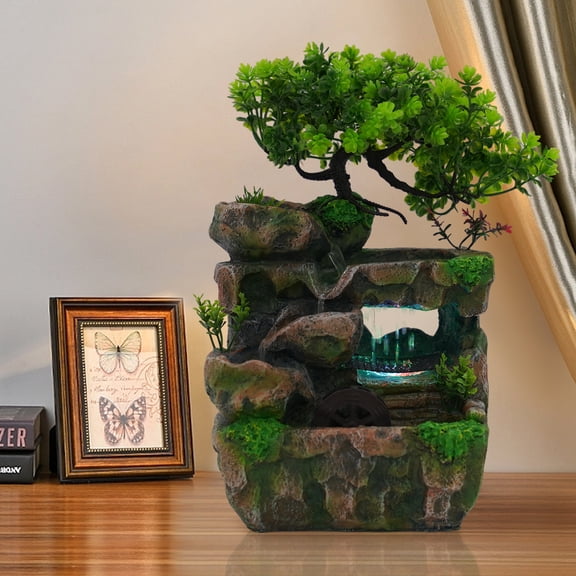 Mini Tabletop Water Fountain Rockery Waterfall w/ LED Light Table Decor Ornament Suitable for Living Rooms, Offices, Study Rooms, Dining Rooms, etc.