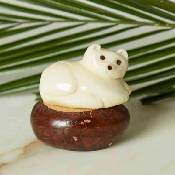 Mini Tagua Ivory Cat Figurine