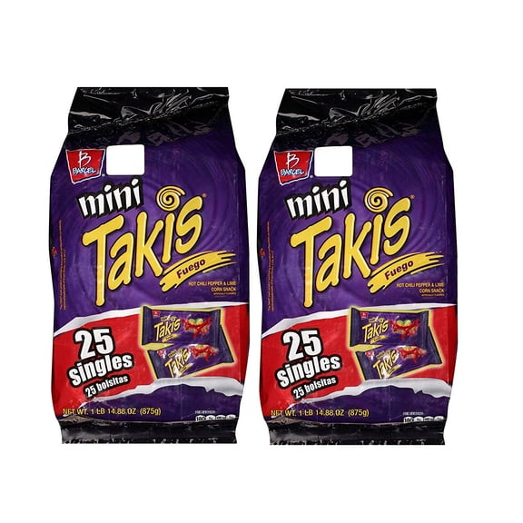 Mini Takis Fuego (2 Pack) Barcel Mexican Version Mega Deal Popular Classic Snacks Spicy Lemon Corn Chip Sticks Double Bag Bulk Deal Fancy Appetizers grab varieties & red hot flavor picante limon Bimbo