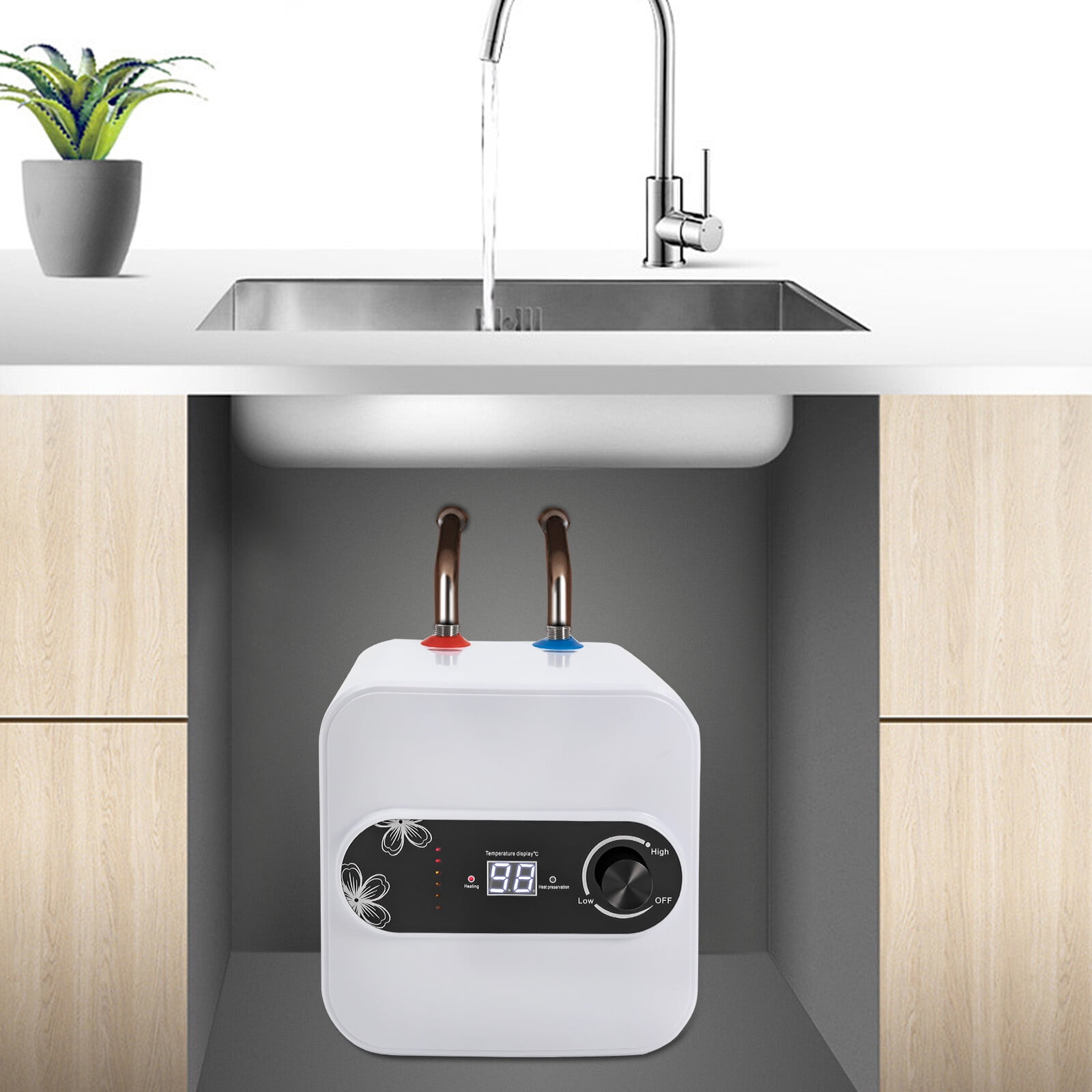 Mini Tank Electric Water Heater 8L Point of Use Hot Water Boat 110V 1500W 27.9*21*28cm for Kitchens, Bathrooms, RVs