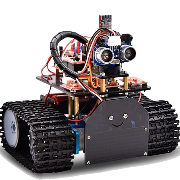 Mini Tank Robot V2 Smart Car Kit for Arduino, IR Infrared and App Remote Control (iOS and Android), Light and Ultrasonic Follow, 8X16 LED Panel, Ultrasonic Obstacle Avoidance