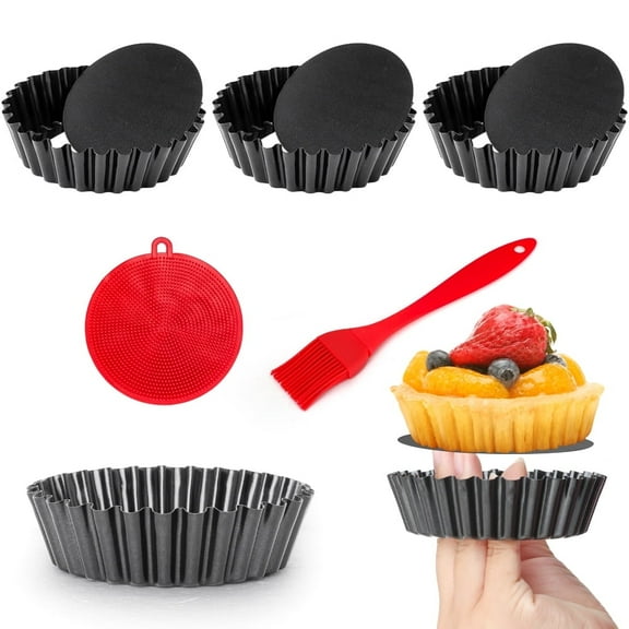Mini Tart Pans 4 Inch with Removable Bottom Round Nonstick Quiche Pan (4-inch Set of 4)