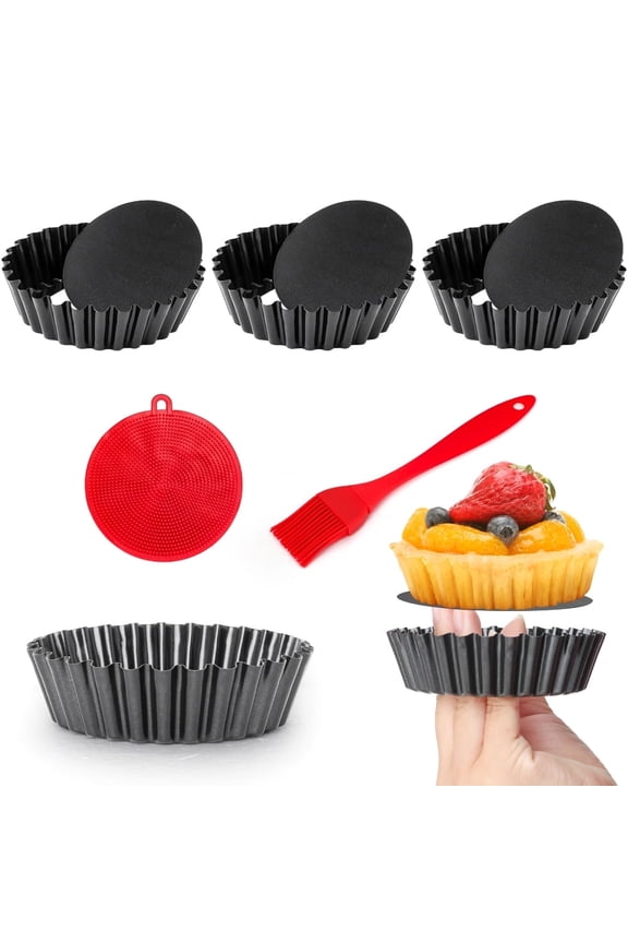 Mini Tart Pans 4 Inch with Removable Bottom Round Nonstick Quiche Pan (4-inch Set of 4)