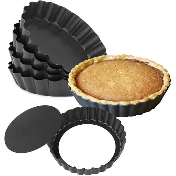 Mini Tart Pans, Nonstick Quiche Pan for Baking,Mini Cake Mold Egg Tart Molds Tart Pans with Removable Bottoms,Set of 6 Baking Pans,Round-5 Inch