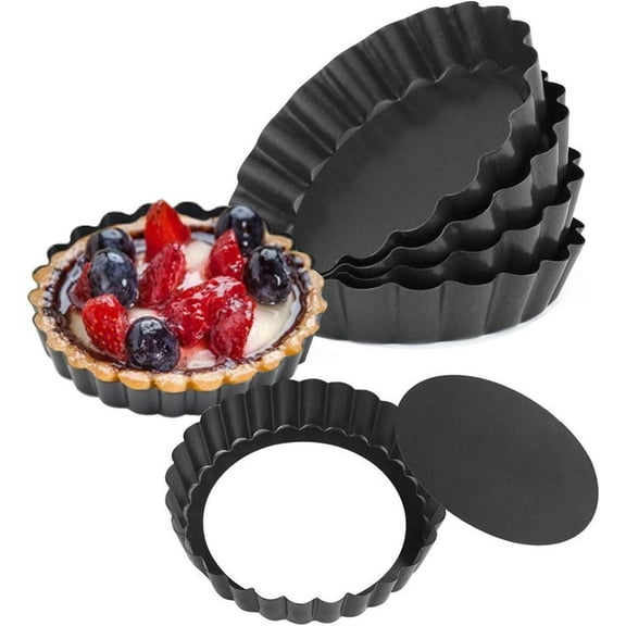 Mini Tart Pans, Pie Pan Suitable for Mousse Cakes Baking, Mini Tart Pans for Baking, Baking Molds Fitting for Birthdays Party,Round Nonstick Bottom, Carbon Steel,5-Inch,6PCS