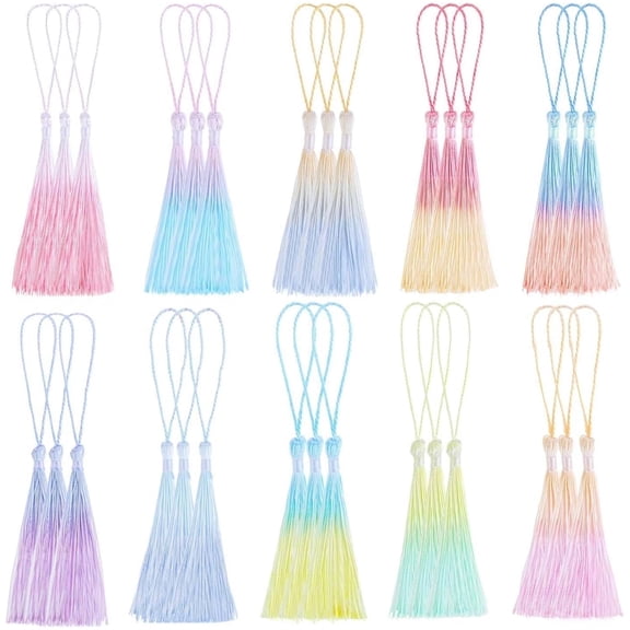 Mini Tassels,Gradual Color Tassel,30 Pcs Bookmark Tassels,Handmade Scrafting Tassels,Floss Tassels,Silky Tassels Crafts with Cord Loop,Small Tassels for Crafts Jewelry Making DIY Craft,Topboutique