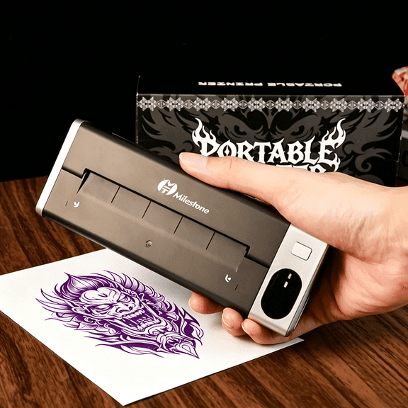 Mini Tattoo Stencil Printer, Wireless Portbale Tattoo Transfer Printer with 105mmx290mm Paper Saving Printing Size, Support Smartphone & Tablet for Tattoo Artists & Beginners