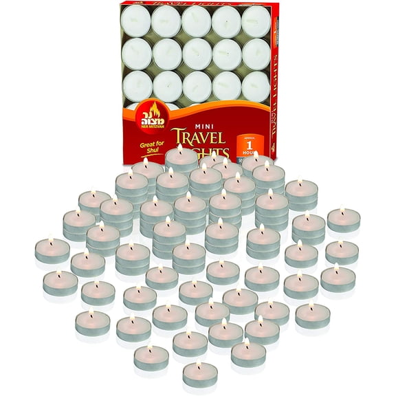 Mini Tea Light Candles, White Unscented Travel, Centerpiece, Decorative Candle, 1 Hour Burn Time, Pressed Wax - Bulk (Pack of 50)