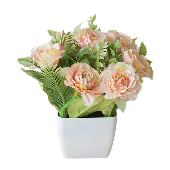 Mini Tea Rose Simulation Plant Small Pot - Artificial Flowers in Vase Silk Rose Arrangements Flowers Bouquets with Vase Dinning Table Centerpieces Bedroom Bathroom Kitchen(1X Artificial Flower Pot)