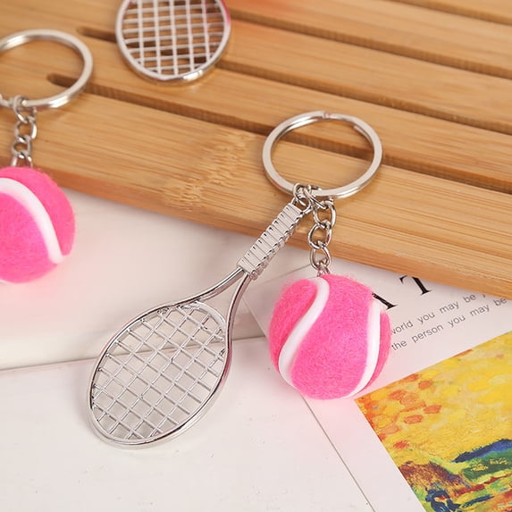 Mini Tennis Racket Keychain Felt Tennis Ball Pendant Charm Sport Souvenir Key Ring for Tennis Fans Backpack Purse Car Key Gift Decoration