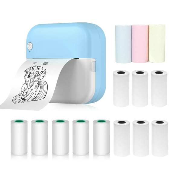 Mini Thermal Printer Multifunction Portable Sticker Maker Instant Photo Inkless Printing Support BT Connection for Smartphone with 9 Paper Rolls 57mm + 5 Self-Adhesive Paper Rolls Compatible with iOS