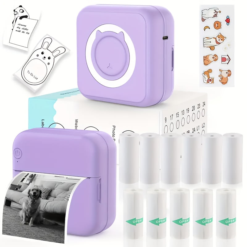 Mini Thermal Printer Set - Inkless Wireless Micro Printer with 5 Rolls ...