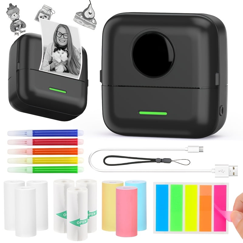Mini Thermal Printer Set - Inkless Wireless Micro Printer with 5 Rolls ...