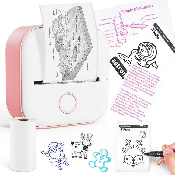 Mini Thermal Printer - T02 Mini Printer Sticker Maker Thermarote Mini Printer Bluetooth Wireless Phone Printer Small Portable Instant Pocket Printer for Anatomy Study, Photo, Children, Pink