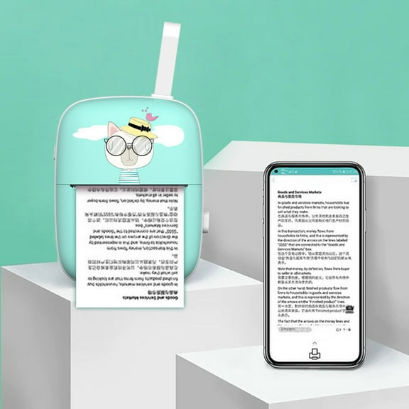 Mini Thermal Printer Wireless Bluetooth Portable - Inkless Sticker Printer for iOS , Fast Charging, Study Notes, Labels, Documents, Office, Students, Travel, 300dpi High Resolution