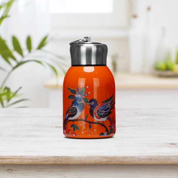 Mini Thermos for Hot Drinks, Orange Painting Stainless Steel Bottle, 1 Count, 10 fl oz, 5.1 Inch, Cute Water Flask for Kids, School, Commute, Camping, Lunch Box