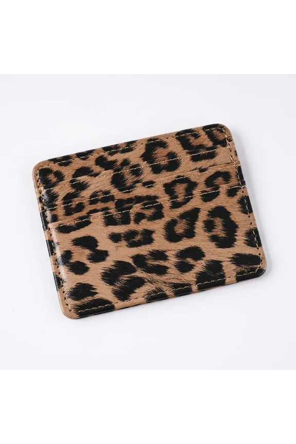 Mini Thin Card ID Holders Leopard Print PU Leather Card Wallet