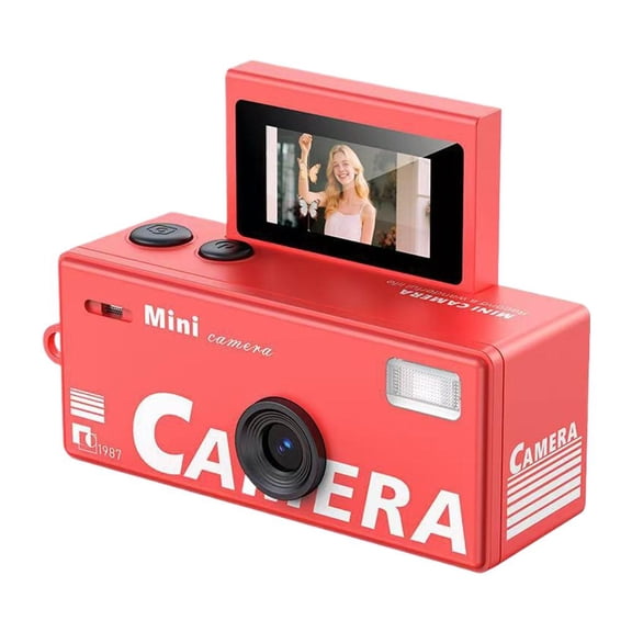 Mini Thumb Camera with Flip Screen, Pocket Photo & Video Camera with 32GB Card, Lightweight Portable Pendant Camera for Travel, Selfie & Vlogging (Red)