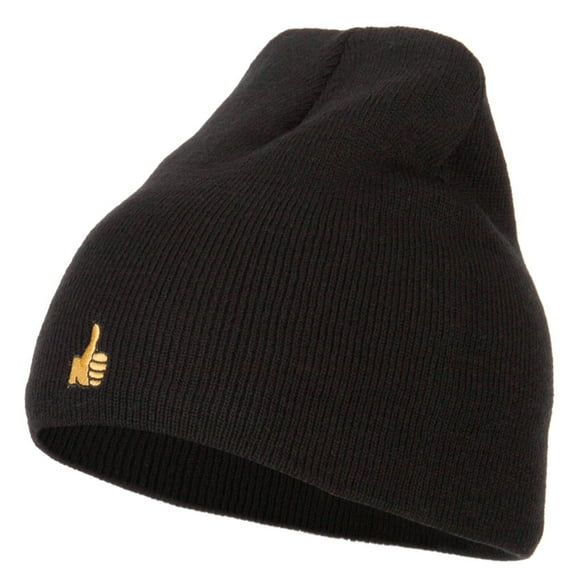 Mini Thumbs Up Embroidered Short Beanie - Black OSFM