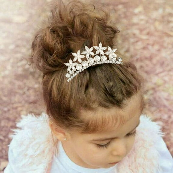 Mini Tiara Comb Silver Crystal Hair Comb Rhinestone Hair Accessories Flower Girl Birthday Hair Pieces for Women and Girls
