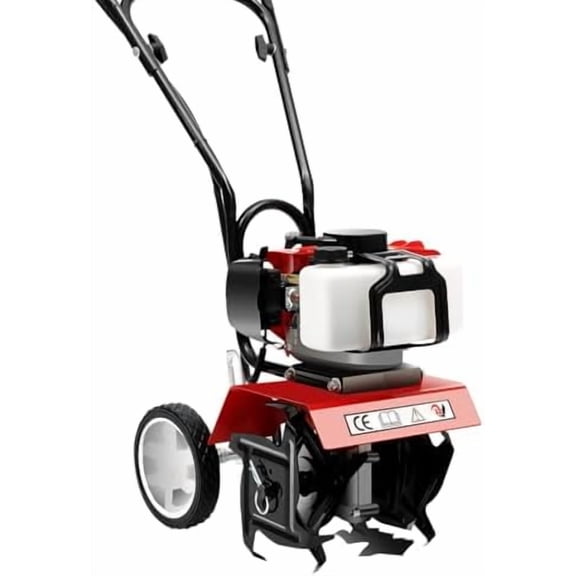 Mini Tiller Cultivator Gas Power, Powerful 52CC 2-Stroke Engine Tilling Yard Garden Farm Machine for Ploughing, Furrowing, Weeding red$$Garden & Patio