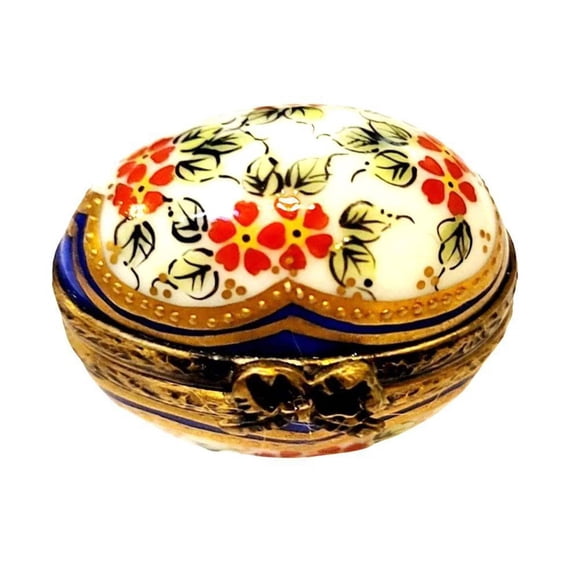 Mini Tiny Blue Red Egg Flowers - vintage Limoges Box Porcelain Figurine