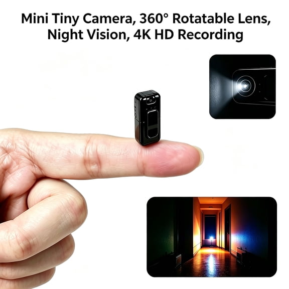 Mini Tiny Body Camera 4K HD Video Recorder, 360 Rotatable Lens, Color Night Vision, WiFi Wireless Remote View, Motion Detection Alert, 24/7 Loop Recording, Multi User Sharing Portable Security Cam