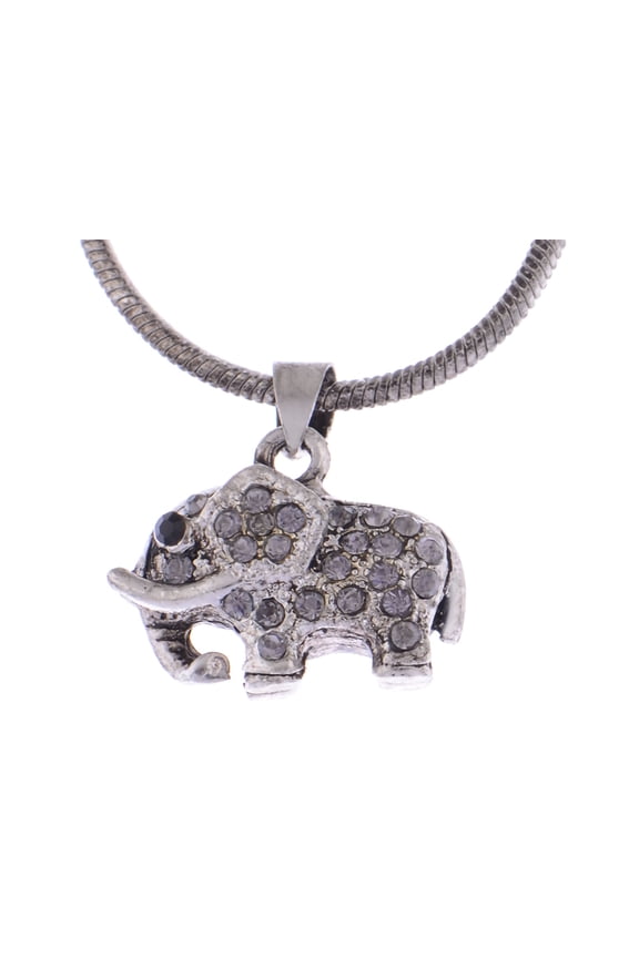 Mini Tiny Petite Elephant Tusks Crystal Rhinestones Fancy Pendant Necklace