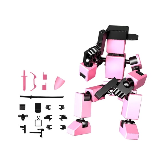 Mini Titan 13 Action Figures Set, Assembly Completed Luck Dummy Robot 13 Action Figure Toys for Boys Stick Figures with Multi Joints Movable Fidget Gifts for Kids(Pink)