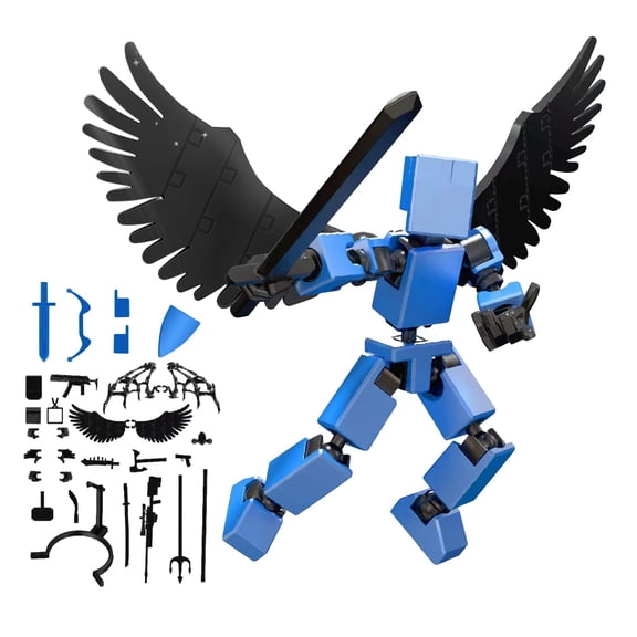 Mini Titan T-13 Action Figures Set Assembled, Winged fully movable toy with rich accessories, stress relief leisure play toy (Sky Blue)