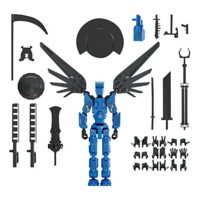 Mini Titan T-13 Action Figures Set Assembled, Winged multi-joint movable robot model, 3D printed finished toy for desktop display and kid gifts (Blue)