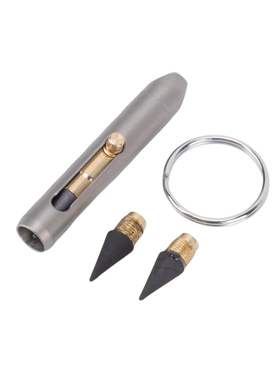 Mini Titanium Alloy Keychain Pen Retractable Portable Everlasting Graphite Pencil Versatile Writing Tool for Sketching Drawing Note Taking with 2 Nibs Extra Tip Included for Home School Office Use