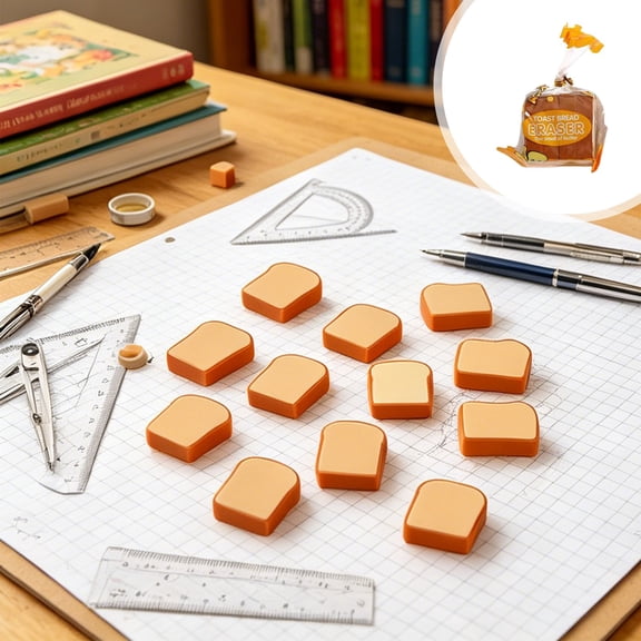 Mini Toast Slice Design Erasers Smooth Soft Rubber Correction Erasers Packaged Fun Stationery Accessories For Student Learning, Office Work And Party Favor Giveaways