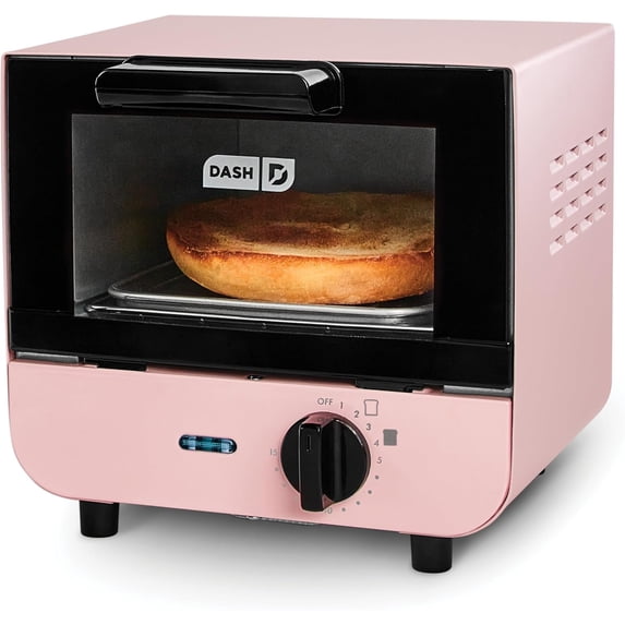 Mini Toaster Oven - Sleek & Stylish - For Creative Homemade Treats - Compact, Space-Saving Design - adjustable temperature dial - Removable Baking Tray - Pink
